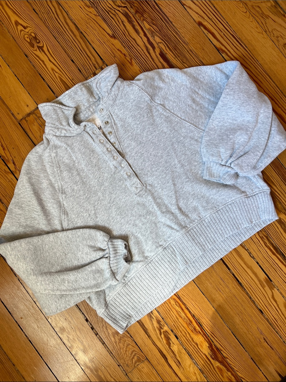 aerie Cropped Snap-Front Pullover Collared Sweatshirt